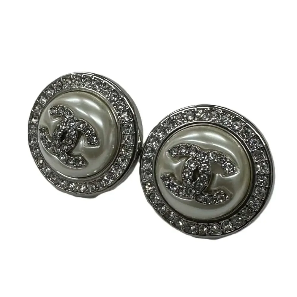 Chanel Cc Logo Round Earrings Sterling #256810C96B - Picture 2 of 9